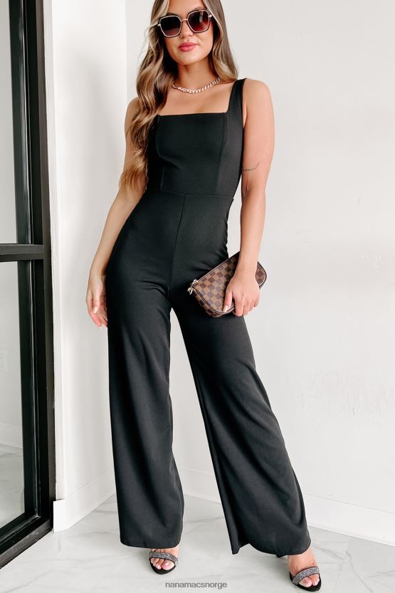 svart NanaMacs hvor å gå firkantet hals blonder opp wide leg jumpsuit 402NJ02577