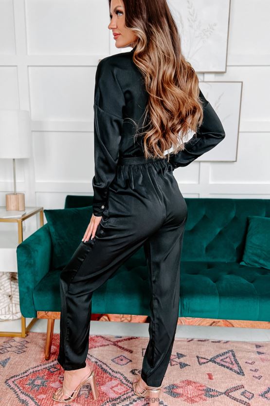 svart NanaMacs utvekslet blikk lange ermet beltede jumpsuit 402NJ02644