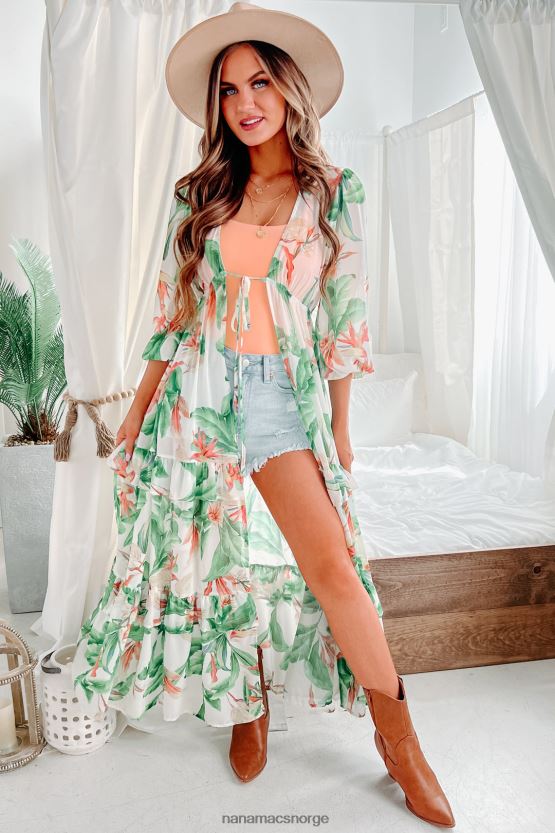 elfenbein NanaMacs luau luksus tropisk trykt knyte-front volanger duster 402NJ03750