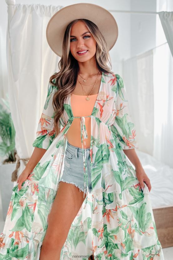 elfenbein NanaMacs luau luksus tropisk trykt knyte-front volanger duster 402NJ03750