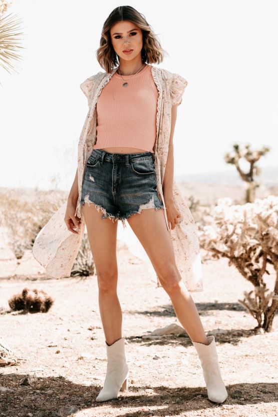 fersken/krem NanaMacs meningsfulle intensjoner tie-midje floral kimono 402NJ03844