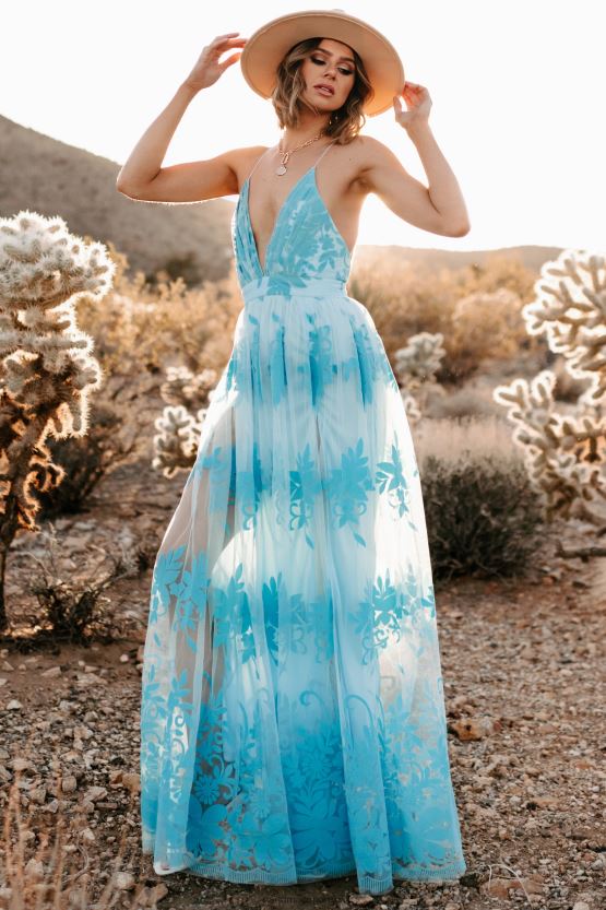 aqua NanaMacs lyst eller kjærlighet floral mesh maxi kjole 402NJ02422