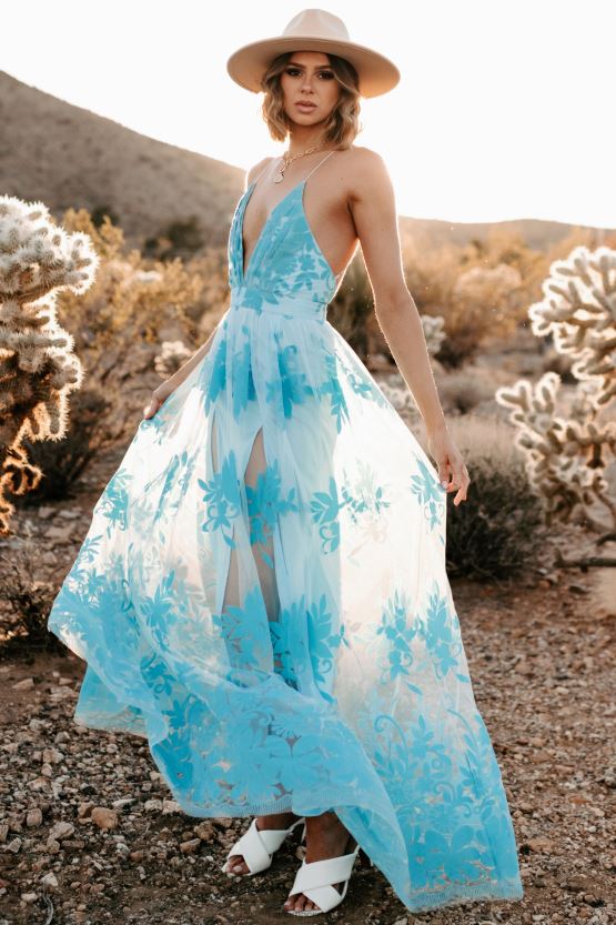 aqua NanaMacs lyst eller kjærlighet floral mesh maxi kjole 402NJ02422