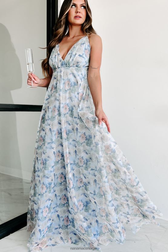 blå NanaMacs er det ekte floral maxi kjole 402NJ02347