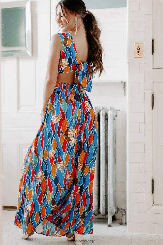 blå NanaMacs øyene bort tropisk print cut-out maxi kjole 402NJ02389
