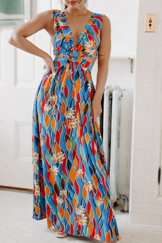 blå NanaMacs øyene bort tropisk print cut-out maxi kjole 402NJ02389