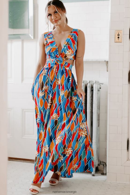 blå NanaMacs øyene bort tropisk print cut-out maxi kjole 402NJ02389