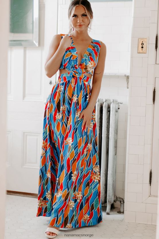 blå NanaMacs øyene bort tropisk print cut-out maxi kjole 402NJ02389
