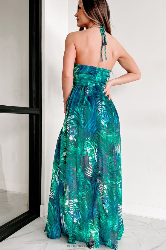 blå grønn NanaMacs fabelaktig maxi-kjole i fiji med tropisk trykk 402NJ02416