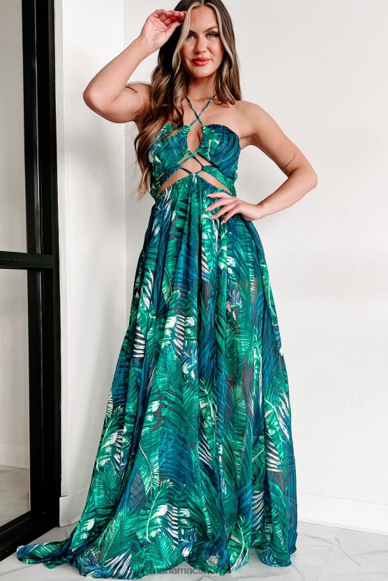 blå grønn NanaMacs fabelaktig maxi-kjole i fiji med tropisk trykk 402NJ02416
