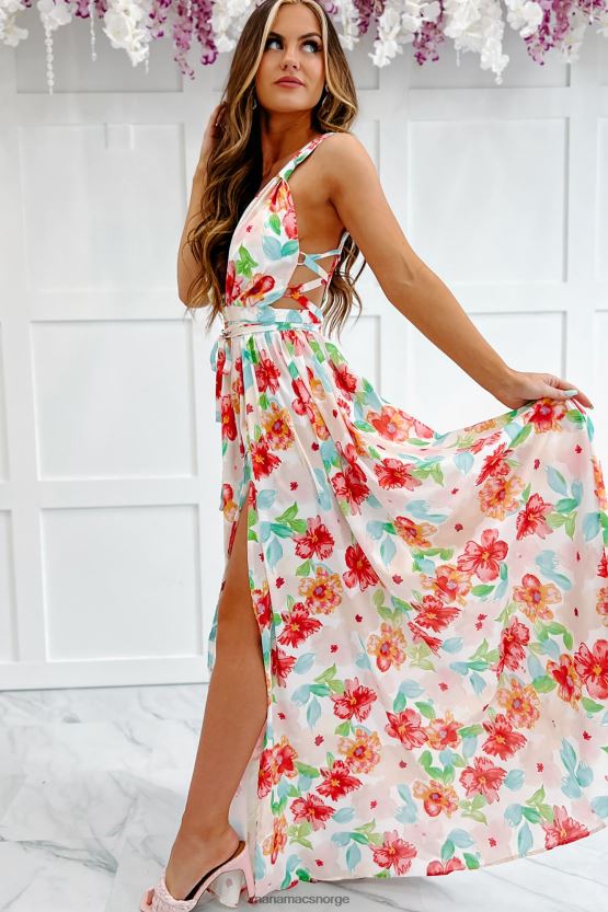 elfenben multi NanaMacs slå en positur stuper floral maxi kjole 402NJ02406