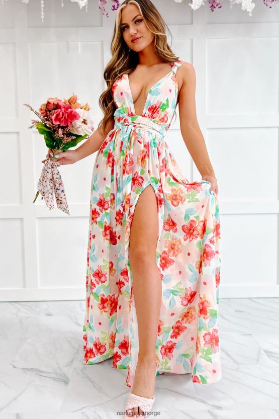 elfenben multi NanaMacs slå en positur stuper floral maxi kjole 402NJ02406