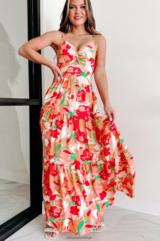 fersken multi NanaMacs sunshine villa maxi-kjole med lagdelt trykt 402NJ02334