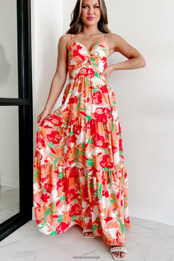 fersken multi NanaMacs sunshine villa maxi-kjole med lagdelt trykt 402NJ02334