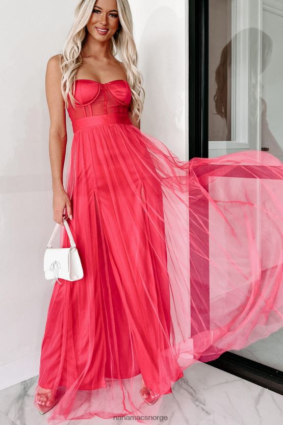 fuchsia NanaMacs slå ut gullkjededetalj korsett maxi-kjole 402NJ02338