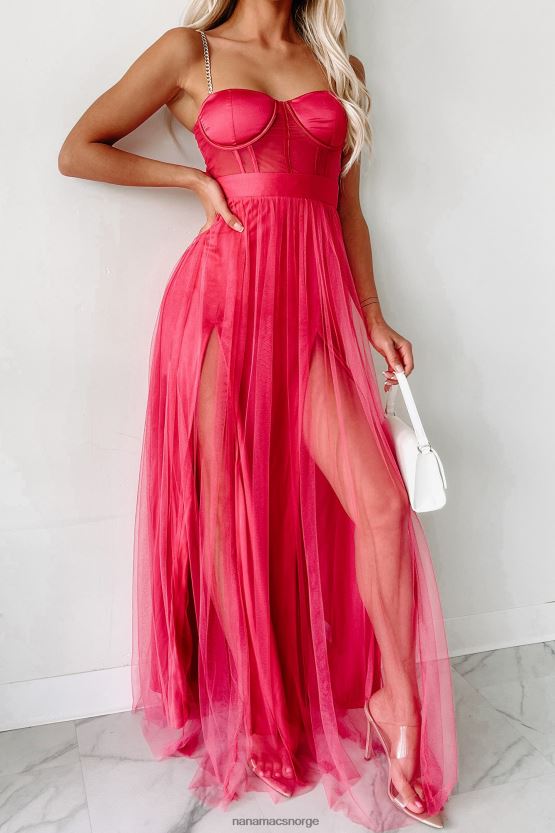 fuchsia NanaMacs slå ut gullkjededetalj korsett maxi-kjole 402NJ02338