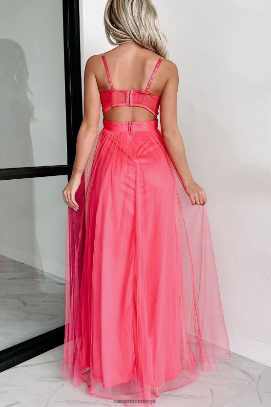 fuchsia NanaMacs slå ut gullkjededetalj korsett maxi-kjole 402NJ02338