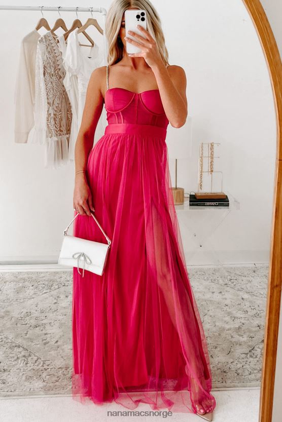 fuchsia NanaMacs slå ut gullkjededetalj korsett maxi-kjole 402NJ02338
