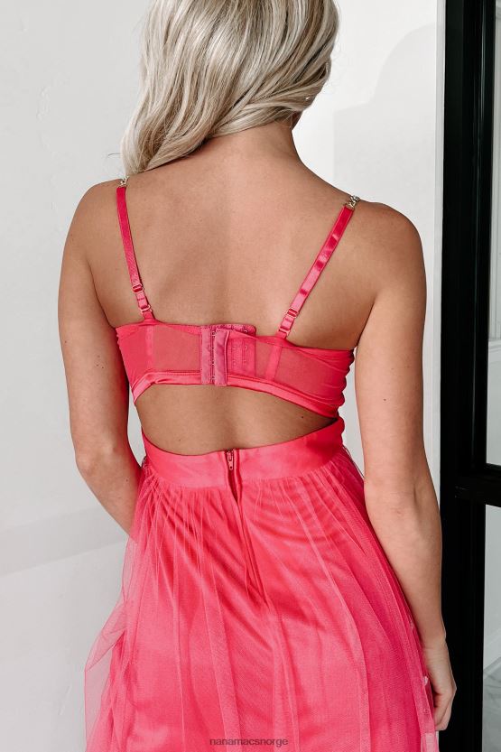 fuchsia NanaMacs slå ut gullkjededetalj korsett maxi-kjole 402NJ02338