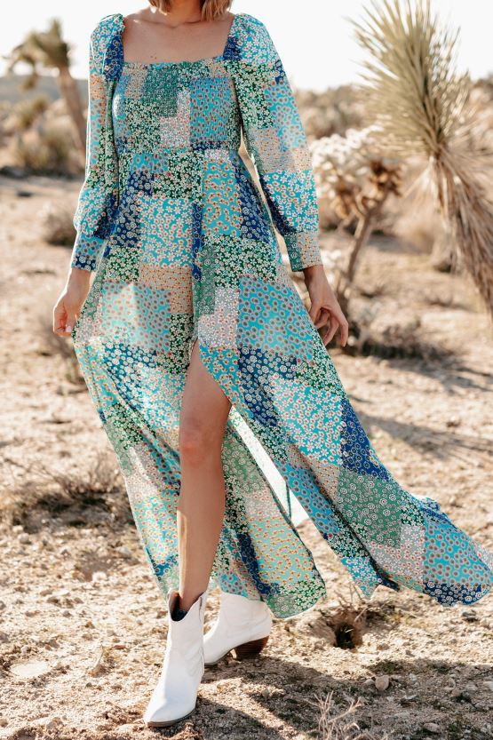 grønn/multi NanaMacs samler inn komplimenter med lapptrykt floral maxi-kjole 402NJ02438