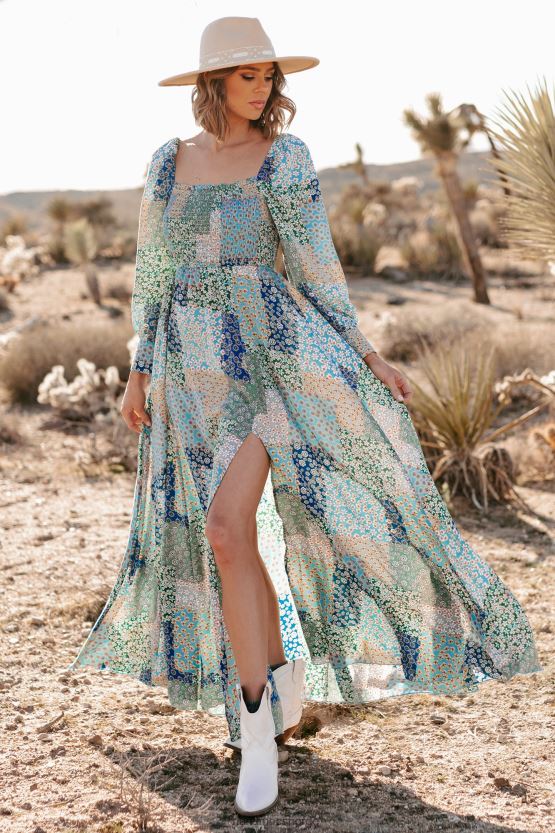 grønn/multi NanaMacs samler inn komplimenter med lapptrykt floral maxi-kjole 402NJ02438