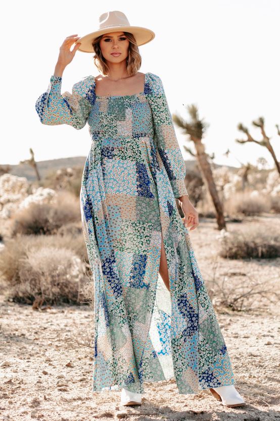 grønn/multi NanaMacs samler inn komplimenter med lapptrykt floral maxi-kjole 402NJ02438