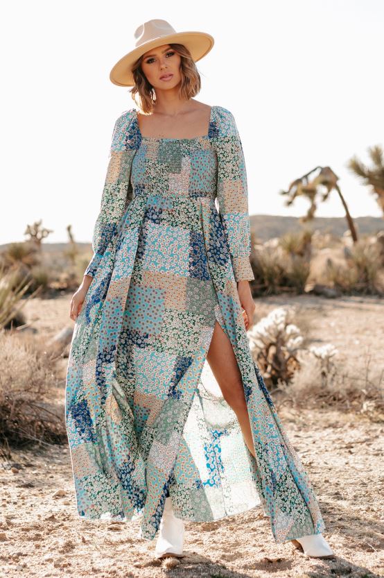 grønn/multi NanaMacs samler inn komplimenter med lapptrykt floral maxi-kjole 402NJ02438