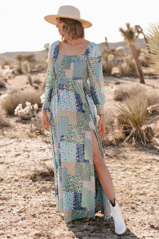 grønn/multi NanaMacs samler inn komplimenter med lapptrykt floral maxi-kjole 402NJ02438