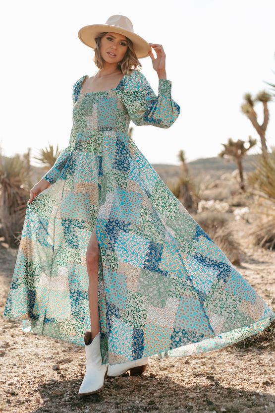 grønn/multi NanaMacs samler inn komplimenter med lapptrykt floral maxi-kjole 402NJ02438