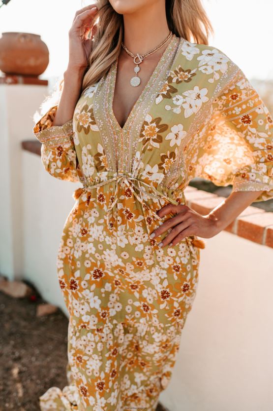 gul/lime NanaMacs hageblikk tiered floral maxi kjole 402NJ02432