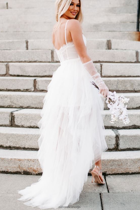 hvit NanaMacs engleaktig følelse lagdelt korsett maxi kjole 402NJ02359