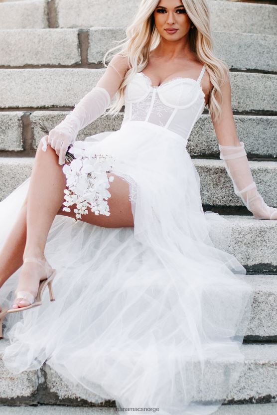 hvit NanaMacs engleaktig følelse lagdelt korsett maxi kjole 402NJ02359