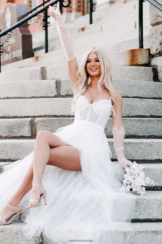 hvit NanaMacs engleaktig følelse lagdelt korsett maxi kjole 402NJ02359