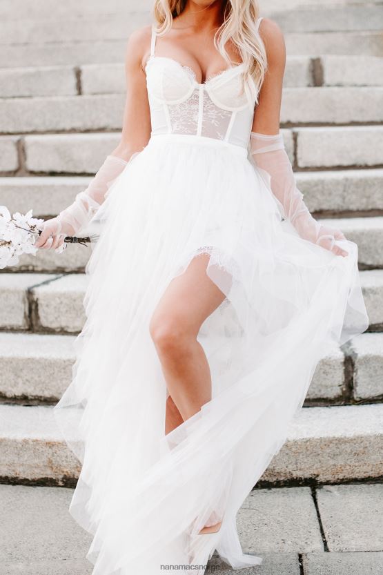 hvit NanaMacs engleaktig følelse lagdelt korsett maxi kjole 402NJ02359