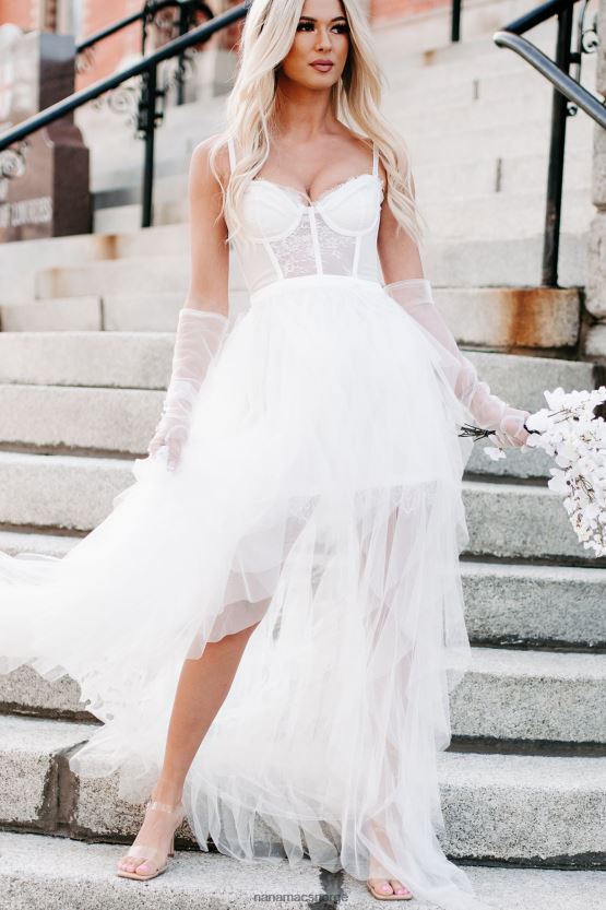 hvit NanaMacs engleaktig følelse lagdelt korsett maxi kjole 402NJ02359