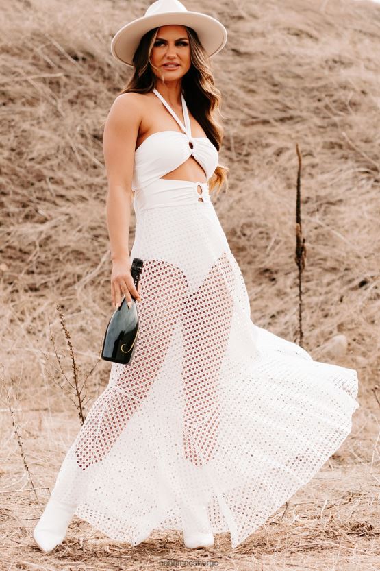 hvit NanaMacs et sted varm halterneck strikket bodysuit maxi kjole 402NJ02382