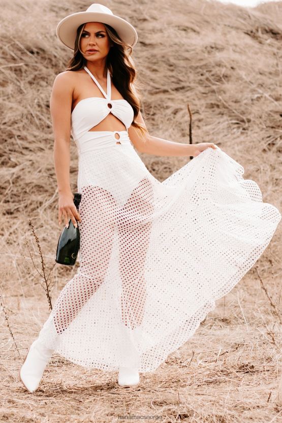 hvit NanaMacs et sted varm halterneck strikket bodysuit maxi kjole 402NJ02382