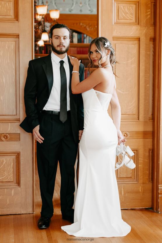 hvit NanaMacs fantastisk sjarm rhinestone detaljert maxi kjole 402NJ02396