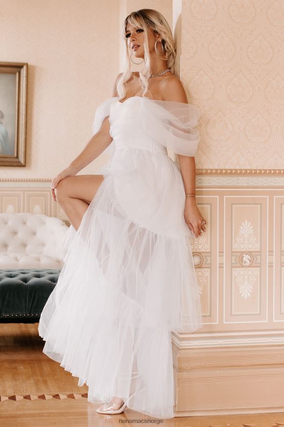 hvit NanaMacs la oss flykte lagdelt tyll maxi kjole 402NJ02398