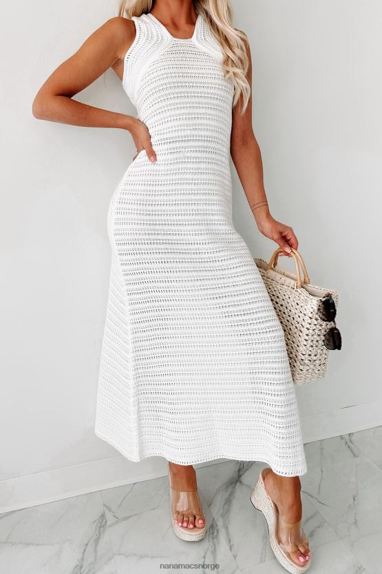 hvit NanaMacs min sanneste selvhekle strikkede maxi-kjole 402NJ02335