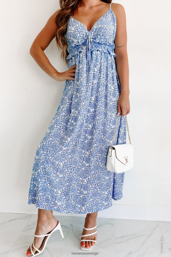 hvit/blå NanaMacs Rebecca floral maxi kjole 402NJ02320