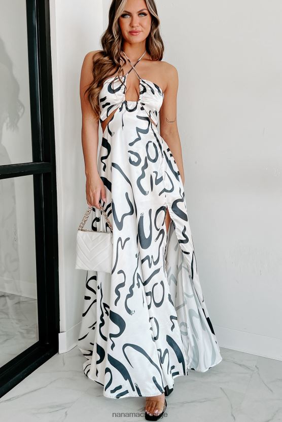 hvit svart NanaMacs bryte min stillhet sateng grime maxi kjole 402NJ02351