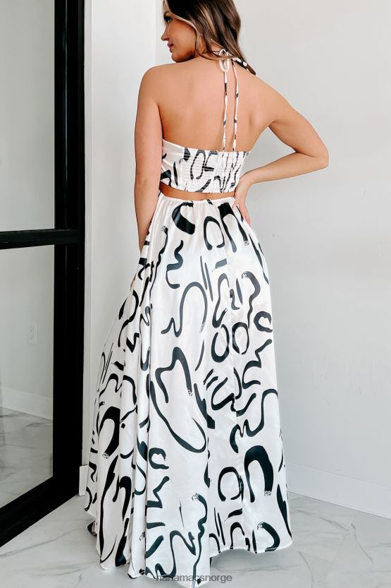 hvit svart NanaMacs bryte min stillhet sateng grime maxi kjole 402NJ02351