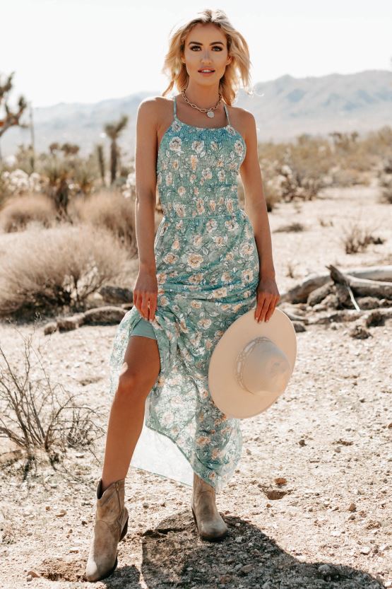 jade NanaMacs eloisia smocket blomstret blonde maxi-kjole 402NJ02434