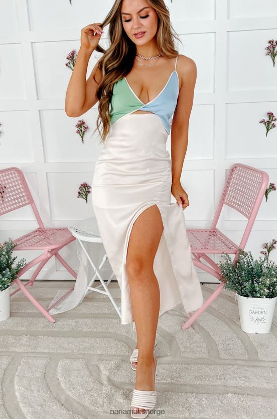 krem multi NanaMacs corbett cut-out colorblock maxi kjole 402NJ02311