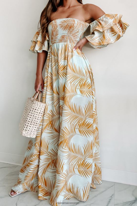 lyseblå/gul NanaMacs drar på flukt fra skulderen maxikjole 402NJ02337