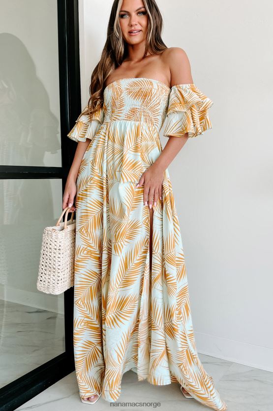 lyseblå/gul NanaMacs drar på flukt fra skulderen maxikjole 402NJ02337