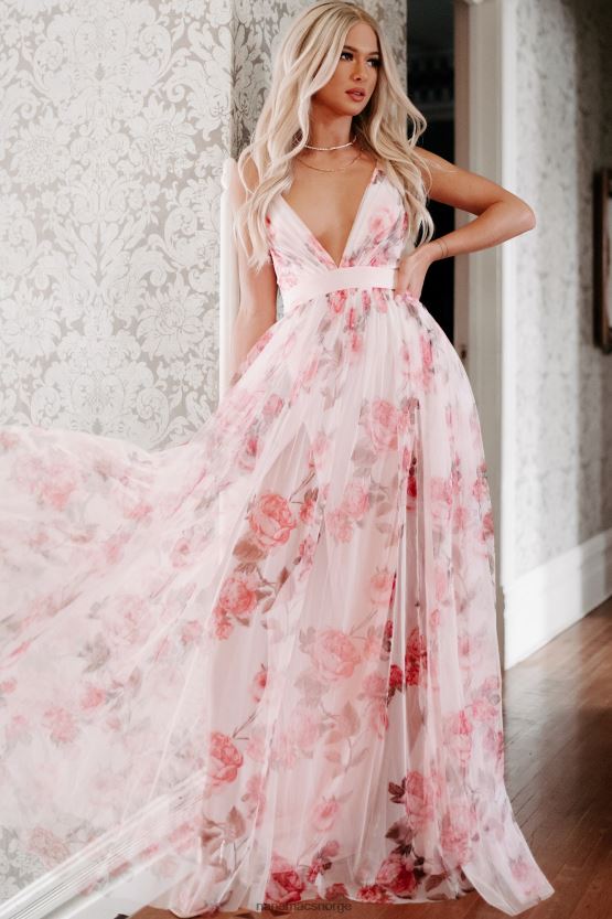 rosa NanaMacs hage stier floral mesh maxi kjole 402NJ02393