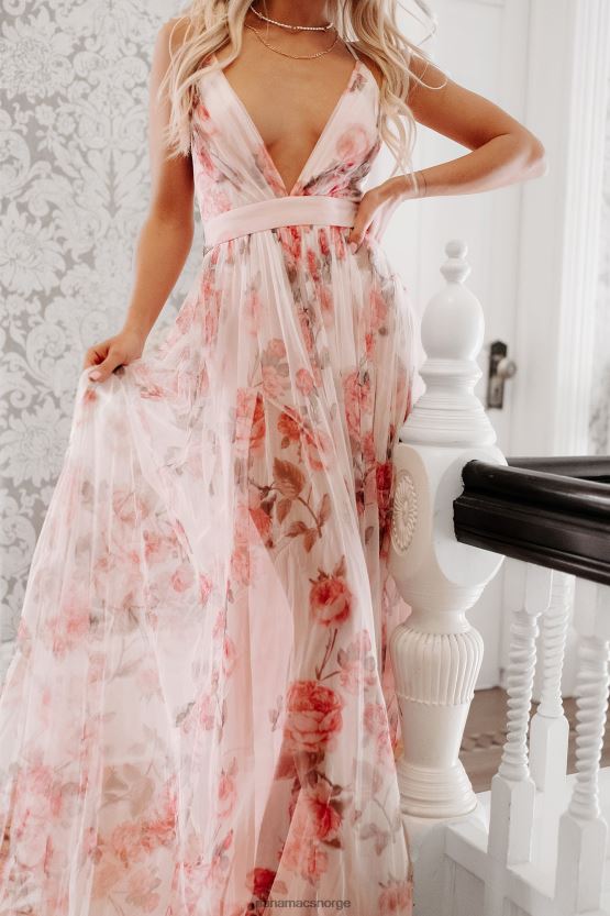 rosa NanaMacs hage stier floral mesh maxi kjole 402NJ02393