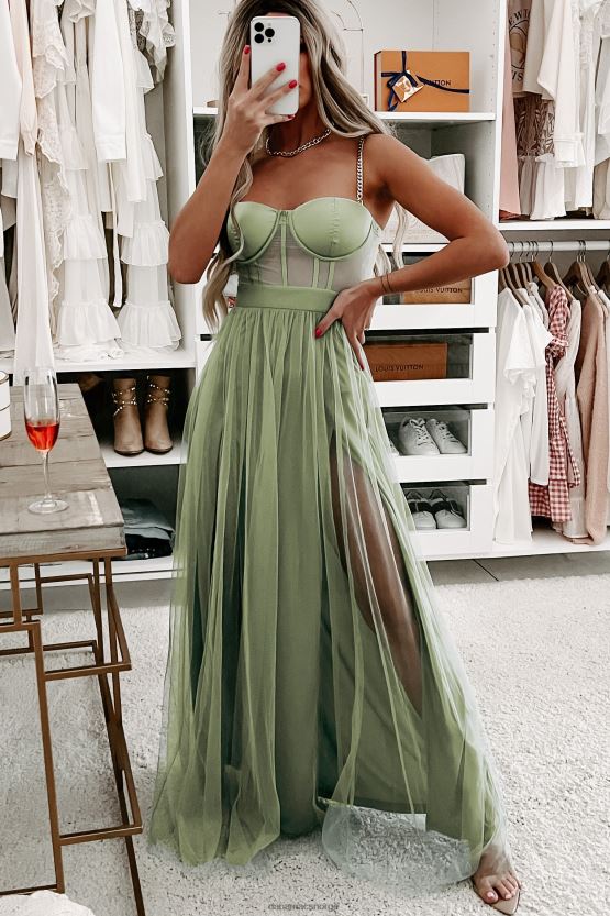 salvie NanaMacs slå ut gullkjededetalj korsett maxi-kjole 402NJ02408